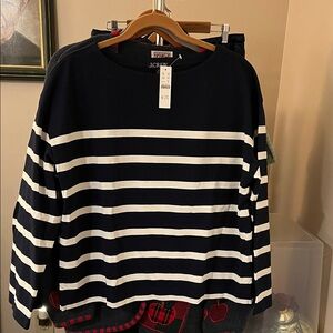 J. Crew Mariner Navy and White Striped Top